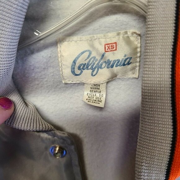 Vintage Pacific Bell Satin Jacket Mens XS Silver Orange California Brand - Picture 3 of 5
